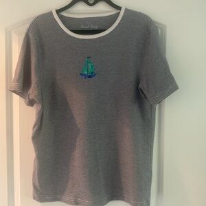 Coral Bay Striped Crewneck T‑Shirt with Sailboat Embroidery - Navy/White XL